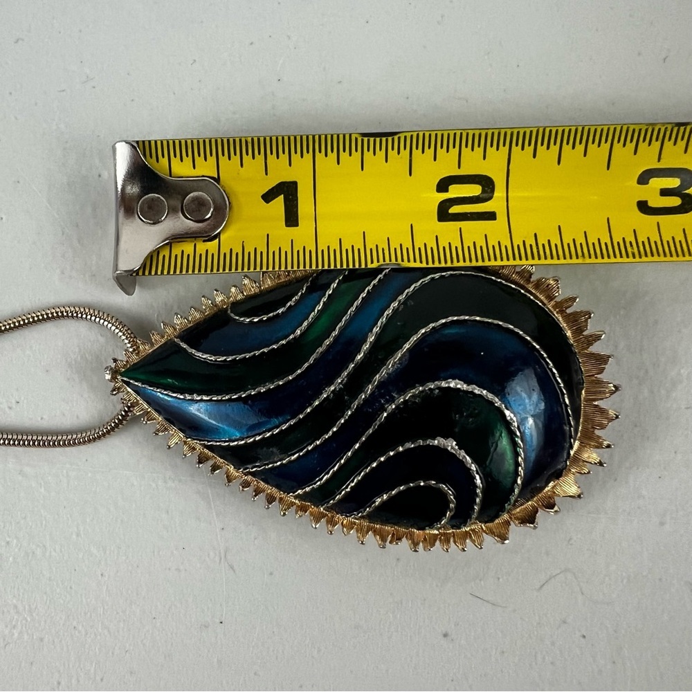 Vtg Marcel Boucher Le Couturier Gold Tone w/ Blue & Green Enamel Brooch Necklace - Picture 6 of 13